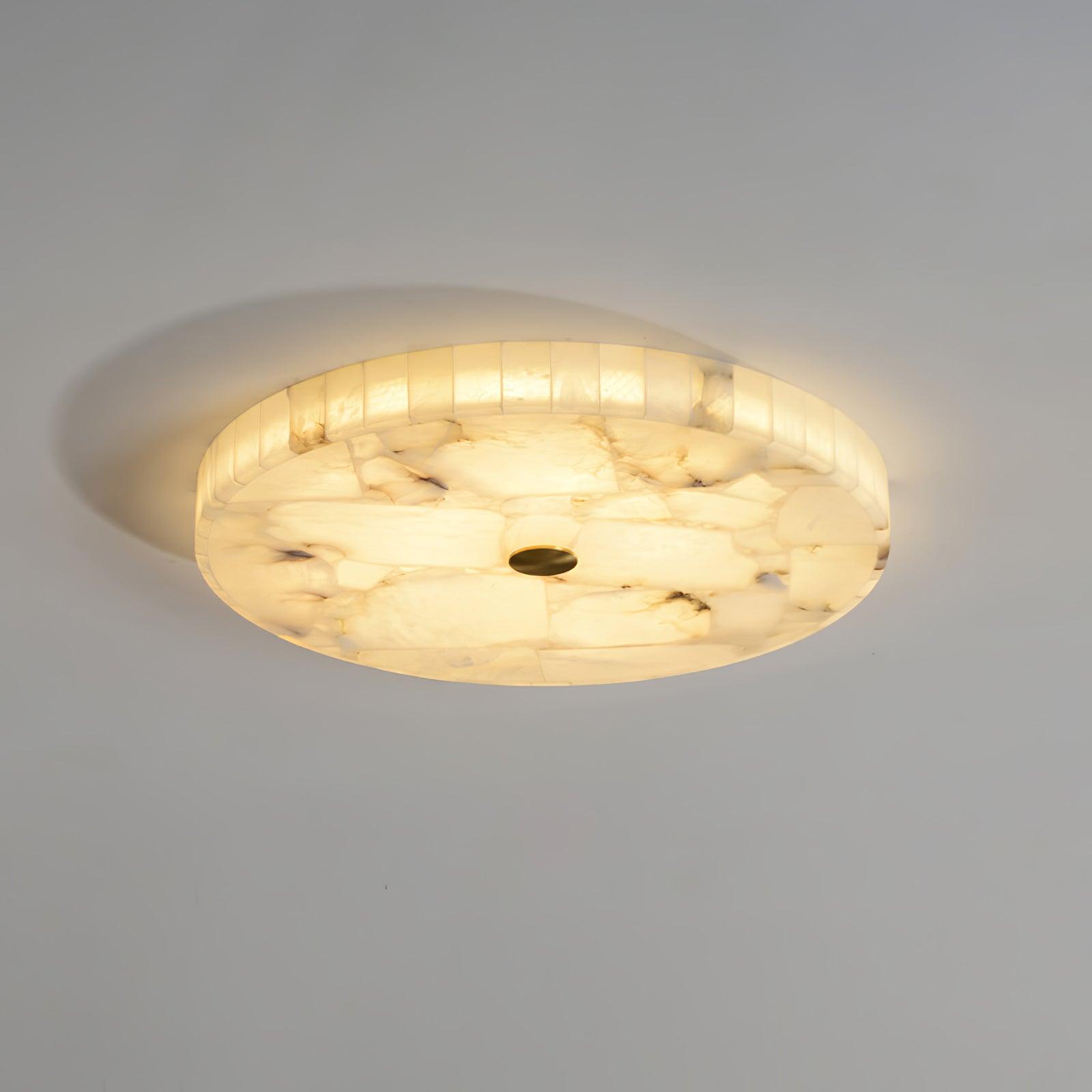 Alabaster Round Flush Mount Ceiling Light Fixture with Integrated LED - Unique Mosaic Design, Energy Efficient Lighting 0