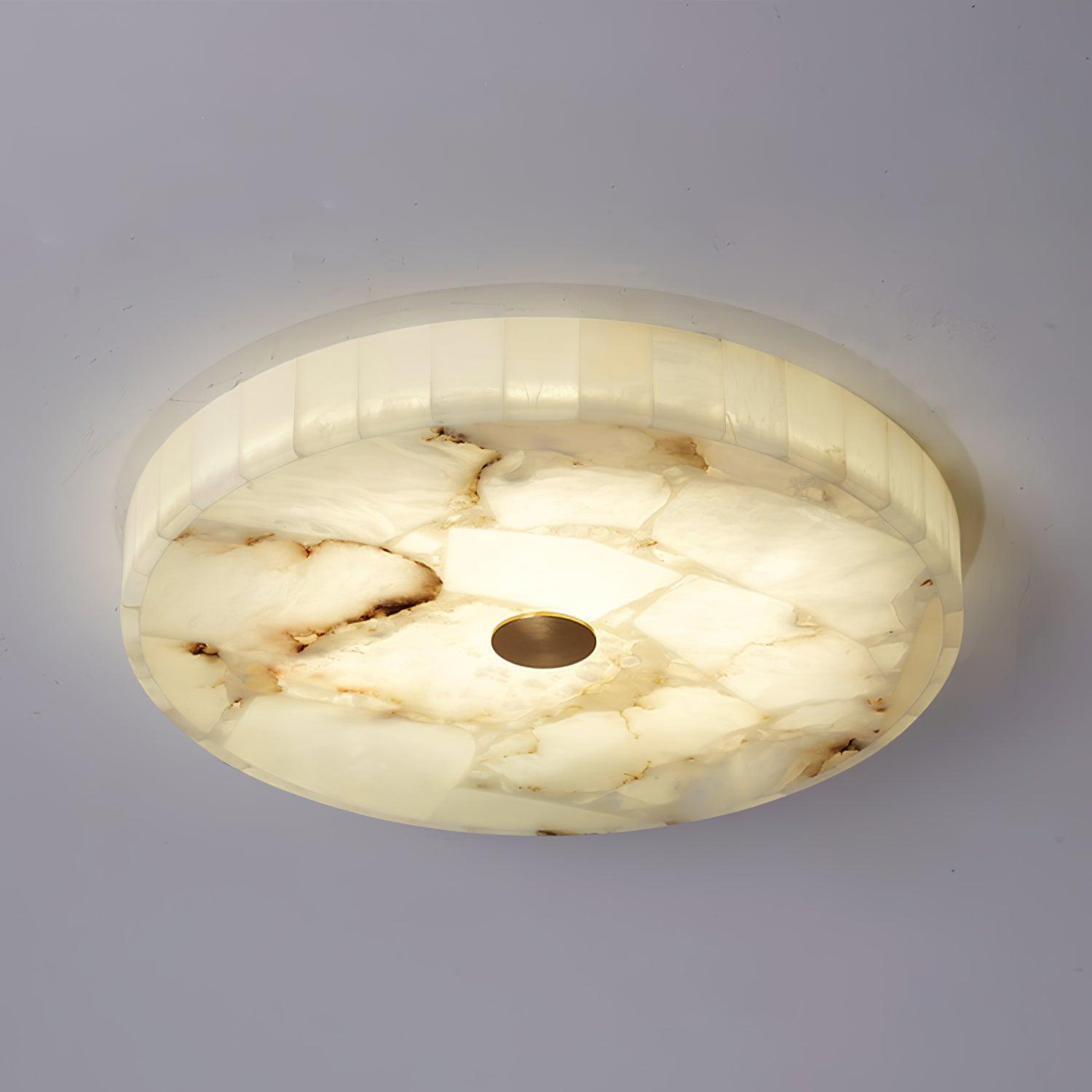Alabaster Round Flush Mount Ceiling Light Fixture with Integrated LED - Unique Mosaic Design, Energy Efficient Lighting 11