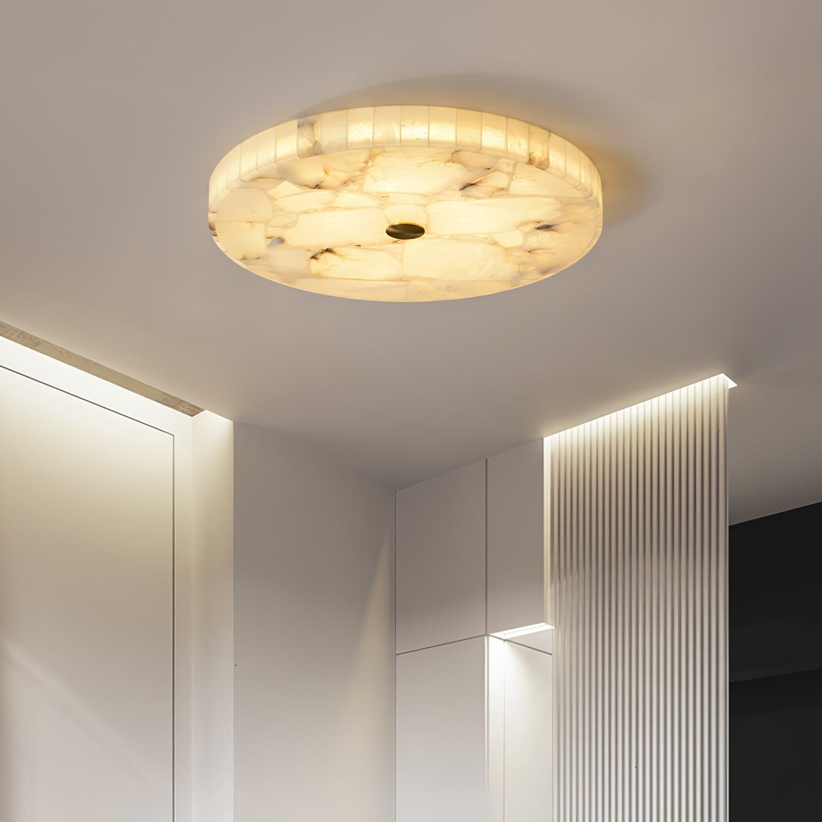 Alabaster Round Flush Mount Ceiling Light Fixture with Integrated LED - Unique Mosaic Design, Energy Efficient Lighting 2