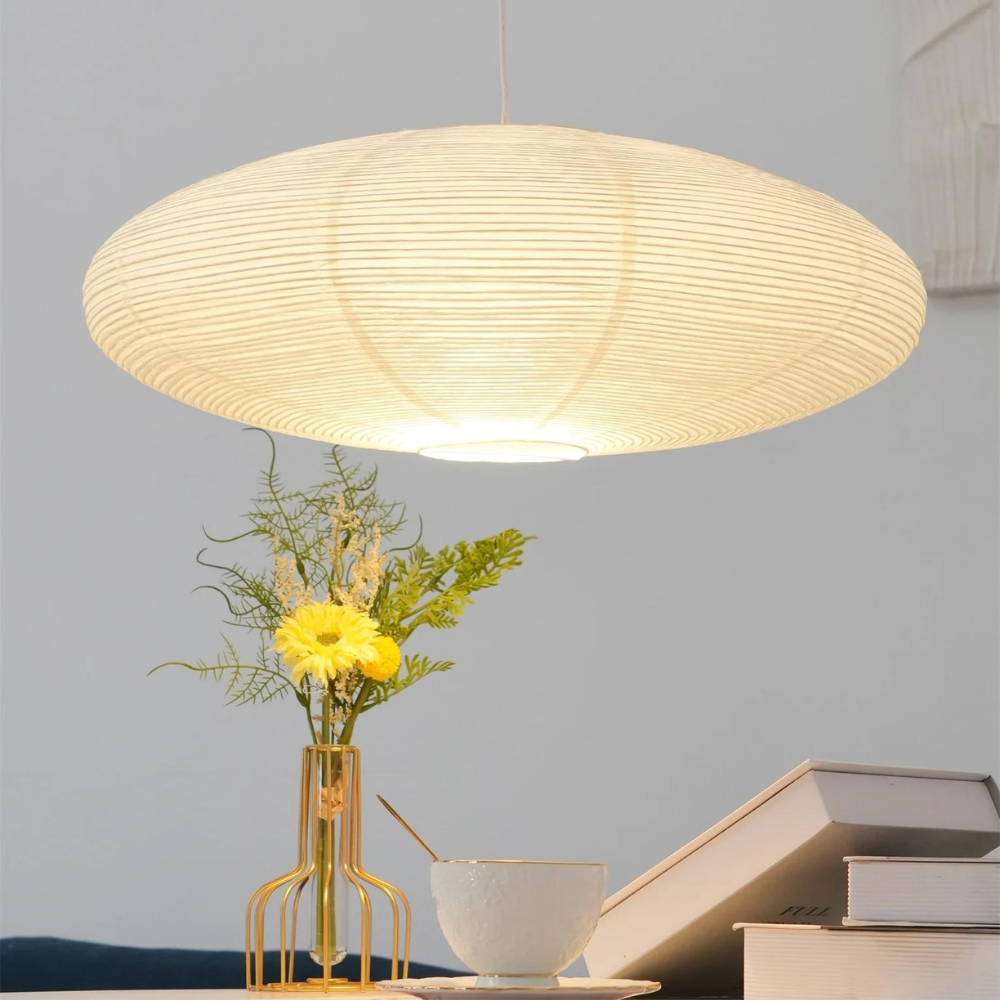Japandi Ceiling Lamp | LED Light Fixture in Mulberry Paper for Dining Room and Living Spaces 2