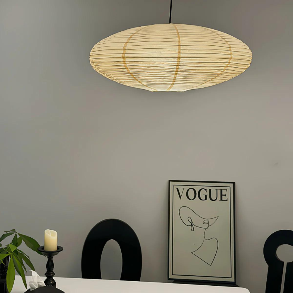 Japandi Ceiling Lamp | LED Light Fixture in Mulberry Paper for Dining Room and Living Spaces 4