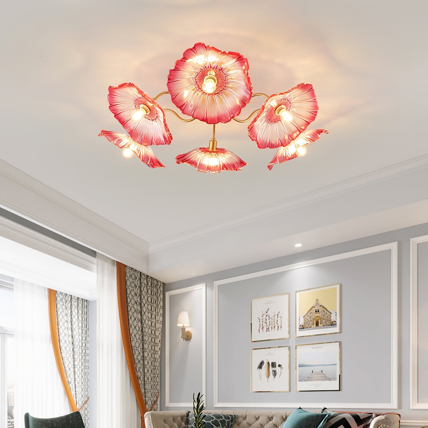 Lotus Leaf Flush Mount Ceiling Light | Elegant Glass Fixture for Stylish Interiors 3