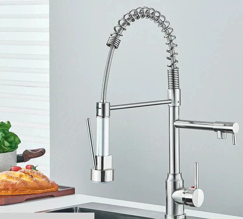 Matte Nickel Kitchen Faucet with 360-Degree Rotation and Pull-Out Spout 0