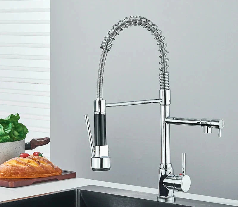 Matte Nickel Kitchen Faucet with 360-Degree Rotation and Pull-Out Spout 1